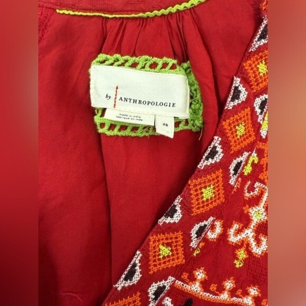 ANTHROPOLOGIE Niamh Red Multi Embroidered Mini Dress Tunic Boho Aztec Chic Sz XS - Picture 11 of 14